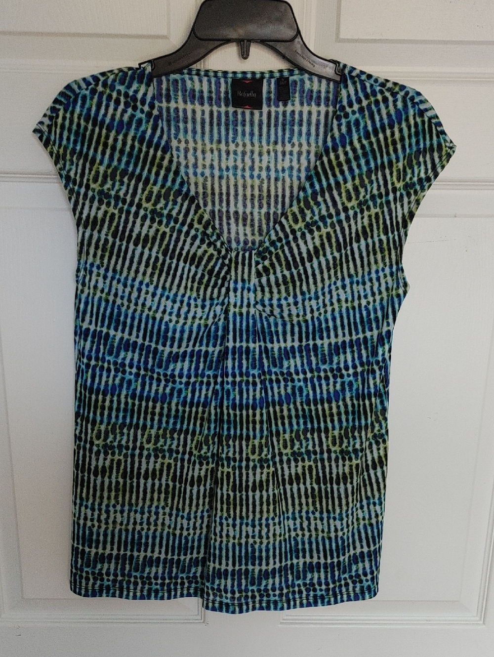Apt. 9 Blue & Green Patterned V-Neck Cap Sleeve Top